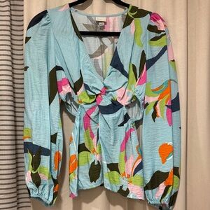 a new day Light Blue Floral Twist-Front Blouse